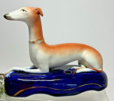 1840 Century Staffordshire Pottery Greyhound / Whippet Quill Inkwell Pen Holder