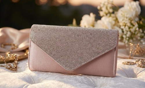 Quiz light pink diamond clutch - light,