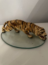 Vintage Ceramic Tiger Figurine – Big Cat Ornament with Glass Base
