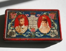 Fry’s BRISTOL Souvenir Tin 1911 King George V & Mary Coronation & postcard ad