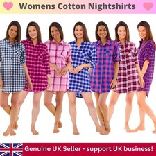 Womens Check Nightshirts Nightie Nightdress Button Style Cotton Love To Sleep