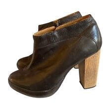 J Shoes Brown Leather Block Heel Ankle Boots Size 4 Side Zip Poppy