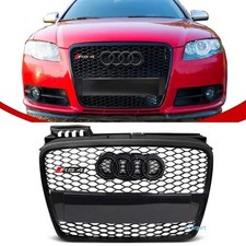 For Audi A4 B7 Grill 2005 06 07 2008 Front RS4 Style Mesh Grille w/Badge Black