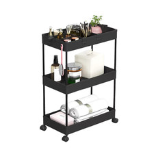 3-Tier Storage Trolley Rolling Utility Cart w/ Slide-Out Shelves Organizing Unit