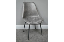 REDUCED 2x Dark Grey Dining Chairs Leather effect Finish Black Leg Bistro Chair