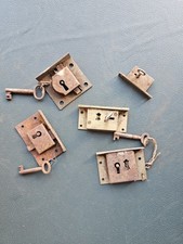 Five Very Old Antique Chest Drawer Locks With Keys Various Sizes