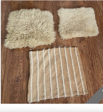 Genuine 2 Pair Lamb Sheepskin Wool Fur Fuzzy Pillow Fluffy Cream cushions 18X18