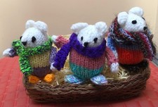 3 sweet knitted toy baby mice