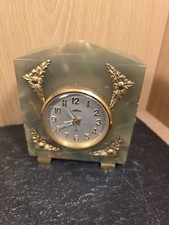 Angelus Green Onyx Mantel Clock With Gilded Metal Decoration