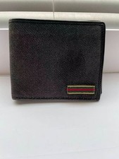Authentic Gucci Black Canvas Bifold Wallet with Green & Red Stripe Detail