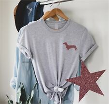 Dachshund - Glitter Print Ladies T Shirt Unisex Dog Lovers Top kids sizes 