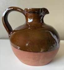 Vintage Rustic Brown Glazed Earthenware Jug Pitcher Terracotta Half Glaze 17cm