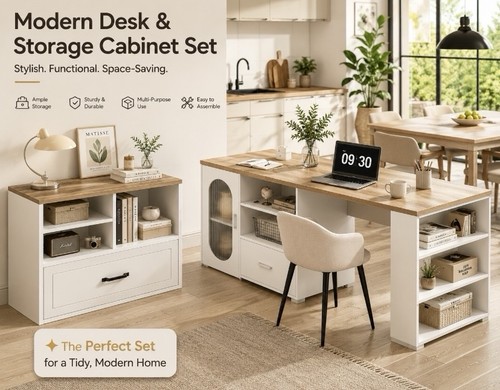 Modern white oak desk with - ,