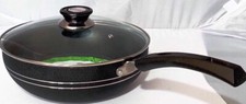 Non Stick wok Stir Frying Pan Long Handle Boiling Pot with Vented Glass Lid UK