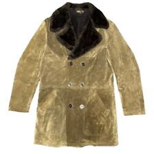 Suede Leather Coat Afghan Vintage Sheepskin 70s Jacket Brown Double Breasted VGC