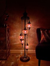 5 Glass Orange Turkish Mosaic Floor Lamp Handmade Glass Moroccan Standing Light