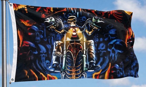Skeleton motorcycle flag 5x3 - skeleton,