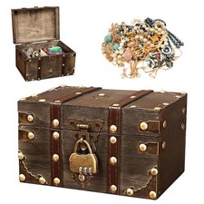 Wooden Pirate Chest Small Treasure Storage Case Box Idea Gift