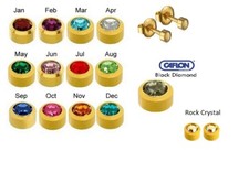1Pair Caflon Plain Birthstone Gold Silver Or Titanium Ear Piercing Stud Earrings