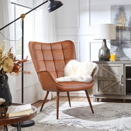 Faux leather accent chair - faux,