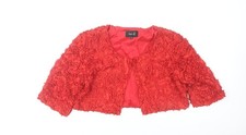 fee G Women's Red Cropped Floral Lace Bolero Jacket Size 16