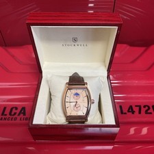 Brand New STOCKWELL MAGESTIC WHITE MOON PHASE WATCH-GOLD BEZEL-BROWN LEATHER