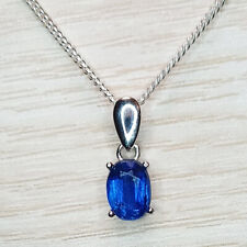 7x5mm OVAL GENUINE ROYAL BLUE KYANITE 925 STERLING SILVER PENDANT CHAIN NECKLACE