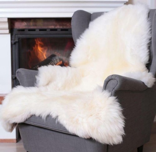 Real fur white sheepskin - white, thick