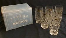 Boxed 6x Vintage / Retro London 24% Lead Crystal Glasses Tumblers - Unused