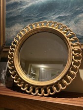 Antique 17” Carved Linked Chain Wood Gesso Gilt Wall Mirror Gold Early 20thC