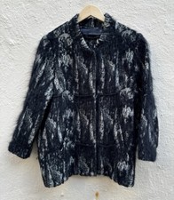 Zara Woman Sz-M Studio Textured Black White Fuzzy Knit Longline Jacket Chic Boho