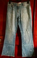 LADIES NEXT BLUE JEANS WITH WHITE SPLASHES AND FRAYED BOTTOM SIZE 10