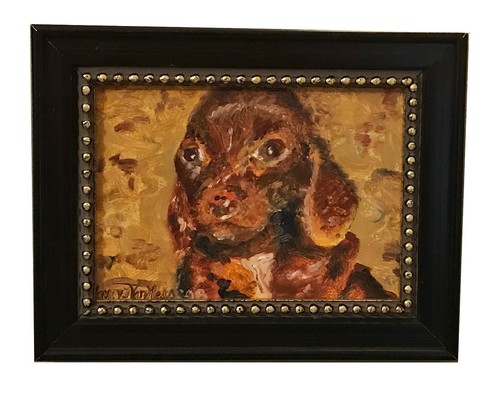 Mini doxie puppy original oil - mini, puppy,