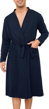 Mens Dressing Gowns Waffle Robes Cotton Soft Luxury Bathrobe XL, Navy blue 
