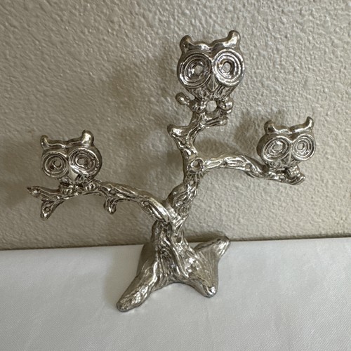 Vtg 1970s owls - earring, tree