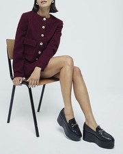 River Island Womens Black Faux leather Heeled Loafer Shoes Size UK 4