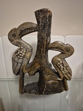 Two Hornbill Bird on a trunk stone Large Sculpture African Art See Desc 12 X 10 