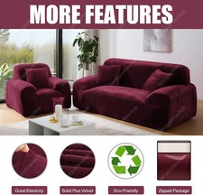 VELVET Elastic STRETCH SOFA COVERS Slipcover Protector Settee 1/2/3/4 Seater UK