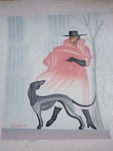 Signed dog oil painting - oil,