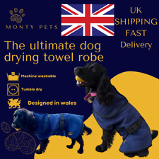 Dog Dry Towel dry Robe Monty Pets™️ Micro Fibre Blue Drying Coat WALES UK