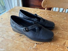 WOMENS HOTTER BLACK CROSS STRAP LEATHER SHOES UK 5 COMFORT FLATS MELODY