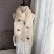 Large Women Real Silk Embroider Butterfly Shawl Floral Printed Head Neck Scarf 