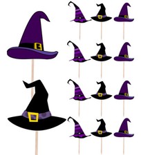 Witch Hats Halloween Cupcake & Party Food Toppers Decorations Picks 14 Pack