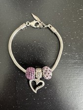 Amore Baci Silver Charm with Purple Swarovski Crystal Bracelet