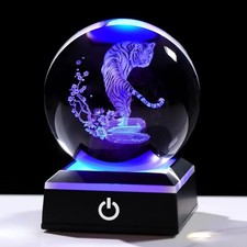 8cm 3D Crystal Tiger Globe LED
