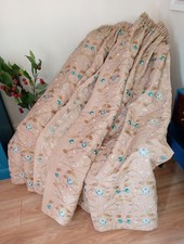 Embroidered Flower Gold Duck Egg Blue 104" W X 64"d Lined Curtains Bay Window 