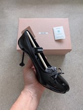 Miu Miu Round-Toe Bow Ballet / Ballerina High Heels Pumps Black Nero UK 4 EU 37