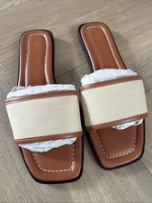 Marks and Spencer Canvas Flat Mule Tan Vegan Size 5