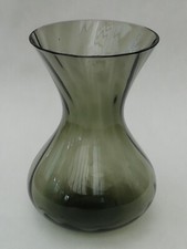 Smoked Glass Vase Ribbed Optic 14cm High Vintage
