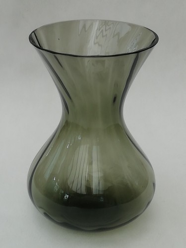Smoked glass vase ribbed optic - ribbed,